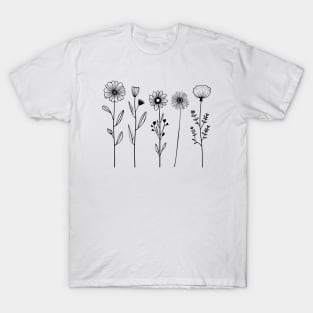 Nordic wild flowers one Line art T-Shirt